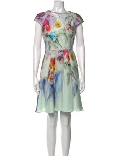 Pre-owned Ted Baker Floral Print Mini Dress In Blue/green