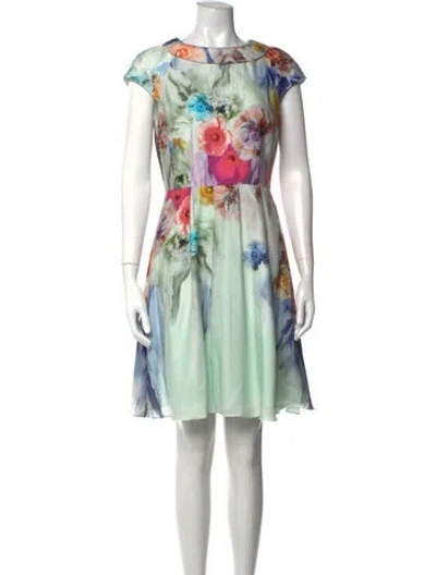 Pre-owned Ted Baker Floral Print Mini Dress In Blue/green