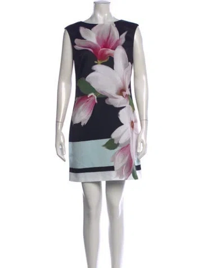 Pre-owned Ted Baker Floral Print Mini Dress In Blue/pink