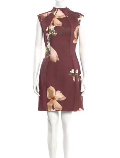 Pre-owned Ted Baker Floral Print Mini Dress In Burgundy
