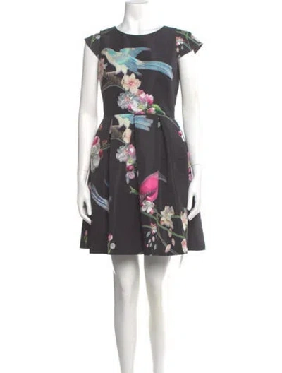 Pre-owned Ted Baker Floral Print Mini Dress In Gray