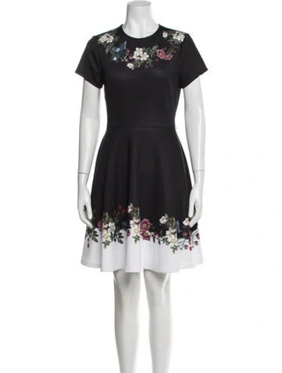 Pre-owned Ted Baker Floral Print Mini Dress In Gray