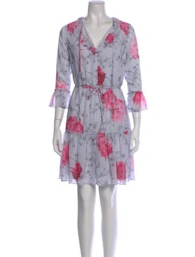 Pre-owned Ted Baker Floral Print Mini Dress In Gray
