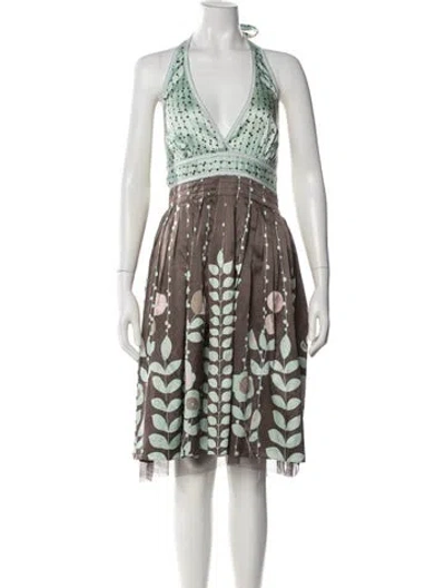 Pre-owned Ted Baker Floral Print Mini Dress In Gray