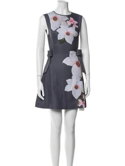 Pre-owned Ted Baker Floral Print Mini Dress In Gray
