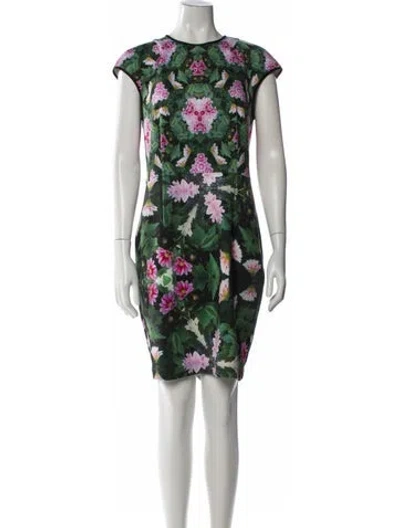 Pre-owned Ted Baker Floral Print Mini Dress In Green