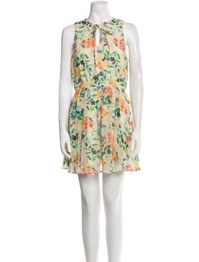 Pre-owned Ted Baker Floral Print Mini Dress In Green
