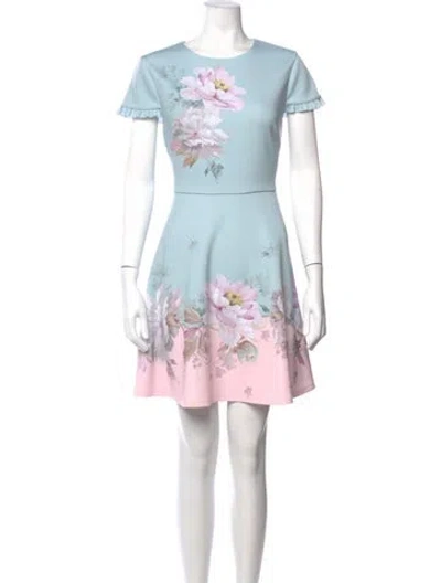 Pre-owned Ted Baker Floral Print Mini Dress In Green