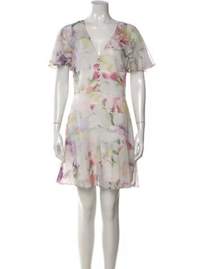 Pre-owned Ted Baker Floral Print Mini Dress In Green