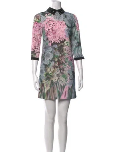 Pre-owned Ted Baker Floral Print Mini Dress In Green