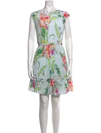 Pre-owned Ted Baker Floral Print Mini Dress In Green