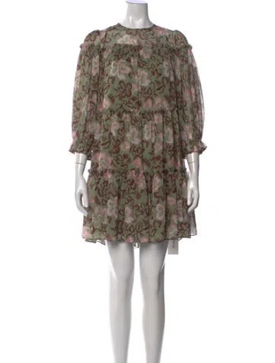 Pre-owned Ted Baker Floral Print Mini Dress In Green