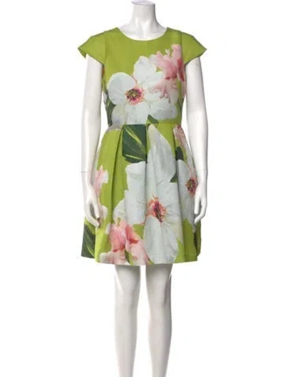 Pre-owned Ted Baker Floral Print Mini Dress In Green