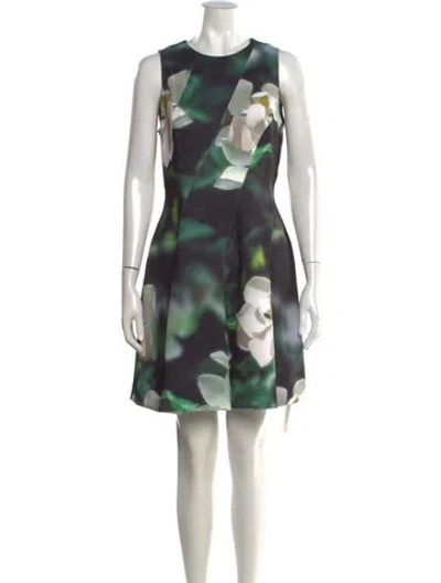 Pre-owned Ted Baker Floral Print Mini Dress In Green