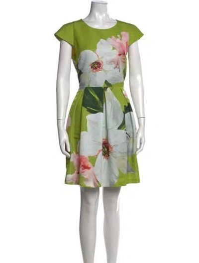 Pre-owned Ted Baker Floral Print Mini Dress In Green