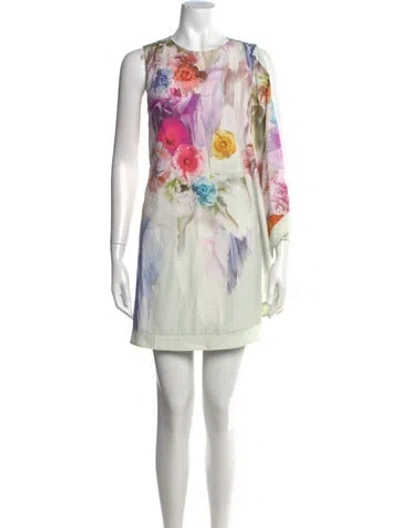 Pre-owned Ted Baker Floral Print Mini Dress In Green