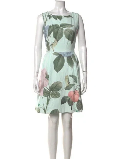 Pre-owned Ted Baker Floral Print Mini Dress In Green