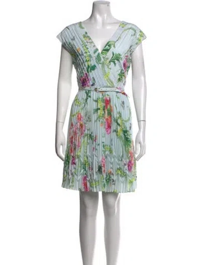 Pre-owned Ted Baker Floral Print Mini Dress In Green