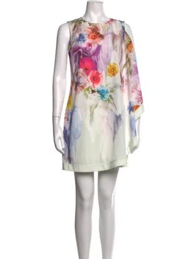 Pre-owned Ted Baker Floral Print Mini Dress In Green