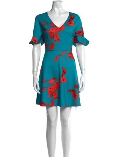 Pre-owned Ted Baker Floral Print Mini Dress In Green