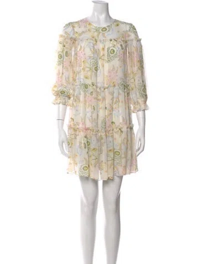 Pre-owned Ted Baker Floral Print Mini Dress In Neutral