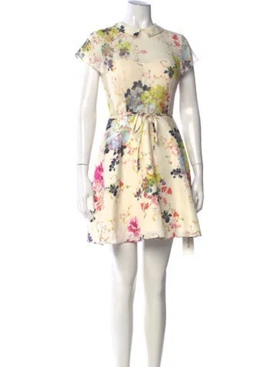 Pre-owned Ted Baker Floral Print Mini Dress In Neutral