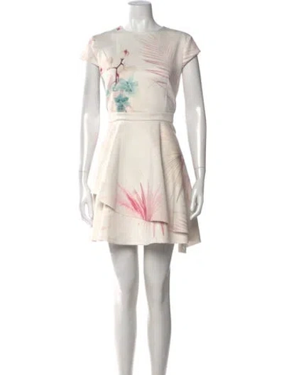 Pre-owned Ted Baker Floral Print Mini Dress In Neutral