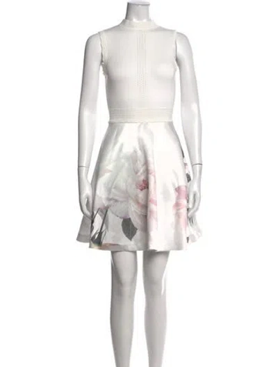 Pre-owned Ted Baker Floral Print Mini Dress In Neutral