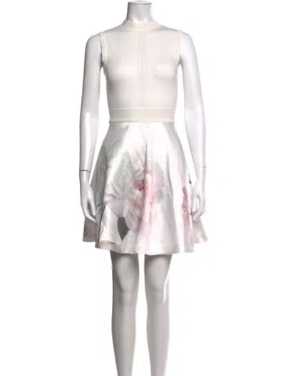 Pre-owned Ted Baker Floral Print Mini Dress In Neutral