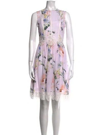 Pre-owned Ted Baker Floral Print Mini Dress In Neutral