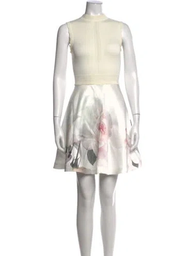 Pre-owned Ted Baker Floral Print Mini Dress In Neutral