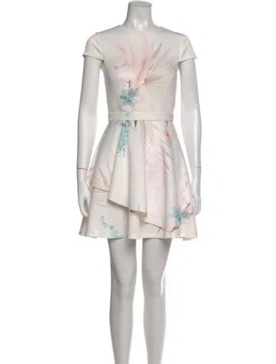 Pre-owned Ted Baker Floral Print Mini Dress In Neutrals