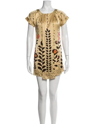 Pre-owned Ted Baker Floral Print Mini Dress In Neutrals