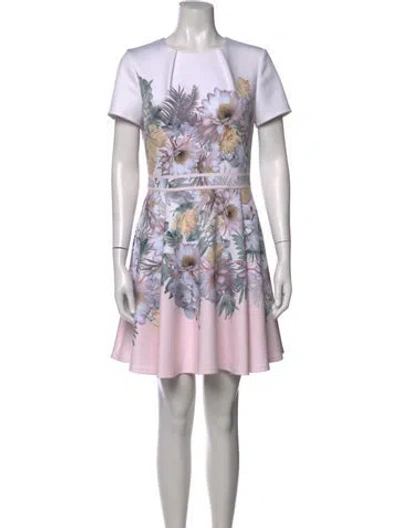 Pre-owned Ted Baker Floral Print Mini Dress In Neutrals