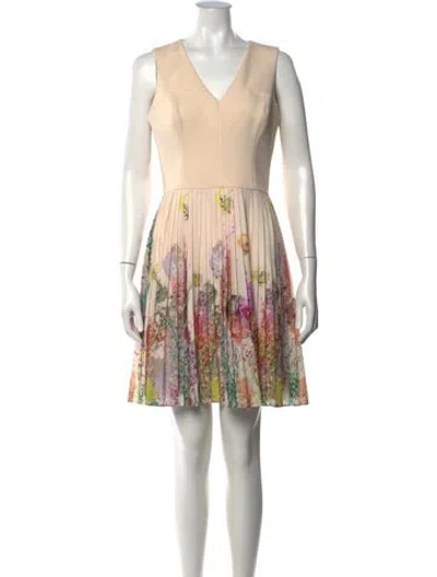 Pre-owned Ted Baker Floral Print Mini Dress In Neutrals