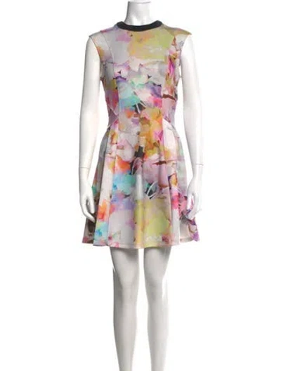 Pre-owned Ted Baker Floral Print Mini Dress In Neutrals