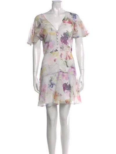 Pre-owned Ted Baker Floral Print Mini Dress In Neutrals