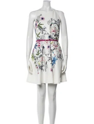 Pre-owned Ted Baker Floral Print Mini Dress In Neutrals/white
