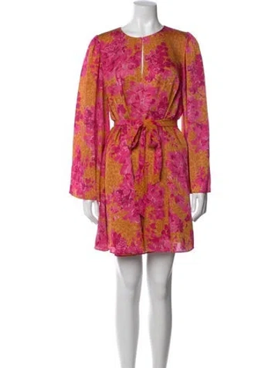 Pre-owned Ted Baker Floral Print Mini Dress In Orange