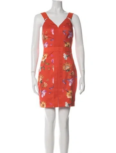 Pre-owned Ted Baker Floral Print Mini Dress In Orange