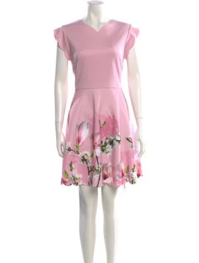 Pre-owned Ted Baker Floral Print Mini Dress In Pink
