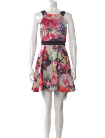 Pre-owned Ted Baker Floral Print Mini Dress In Pink