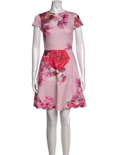 Pre-owned Ted Baker Floral Print Mini Dress In Pink