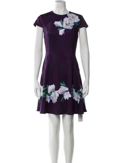 Pre-owned Ted Baker Floral Print Mini Dress In Purple