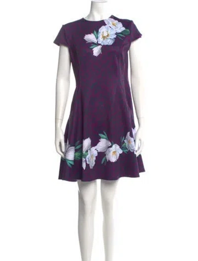 Pre-owned Ted Baker Floral Print Mini Dress In Purple