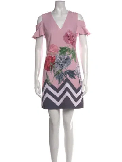 Pre-owned Ted Baker Floral Print Mini Dress In Purple