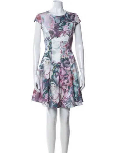 Pre-owned Ted Baker Floral Print Mini Dress In Purple