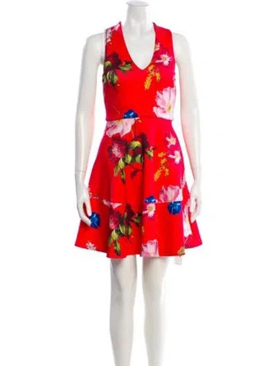 Pre-owned Ted Baker Floral Print Mini Dress In Red