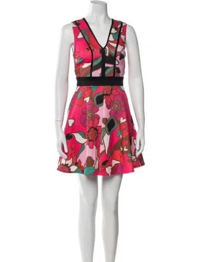 Pre-owned Ted Baker Floral Print Mini Dress In Red