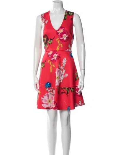 Pre-owned Ted Baker Floral Print Mini Dress In Red